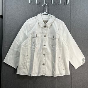 LOGO by Lori Goldstein 3/4 Sleeve Denim Jacket White Size Reg 16